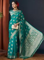 Pure Georgette Sky Blue Wedding Wear Weaving Saree